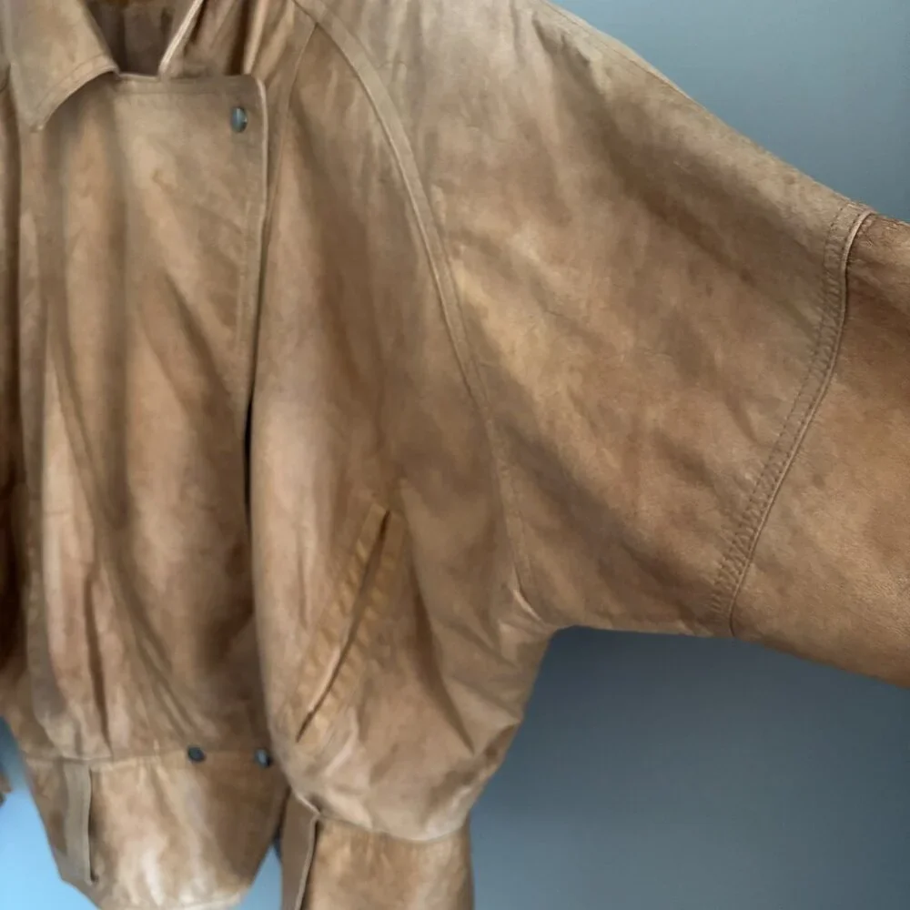 Vintage 80s Brown Paper bag Leather Jacket - Picture 4 of 14